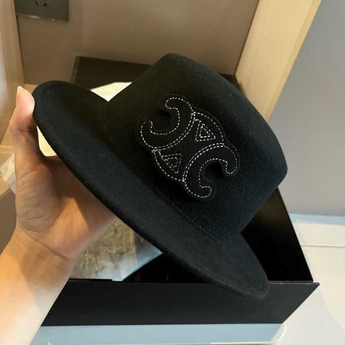 Celine New Wool Fedora, Flat-Top Design, 100% Wool Fabric ðŸ¦™, Head Circumference 57cm
