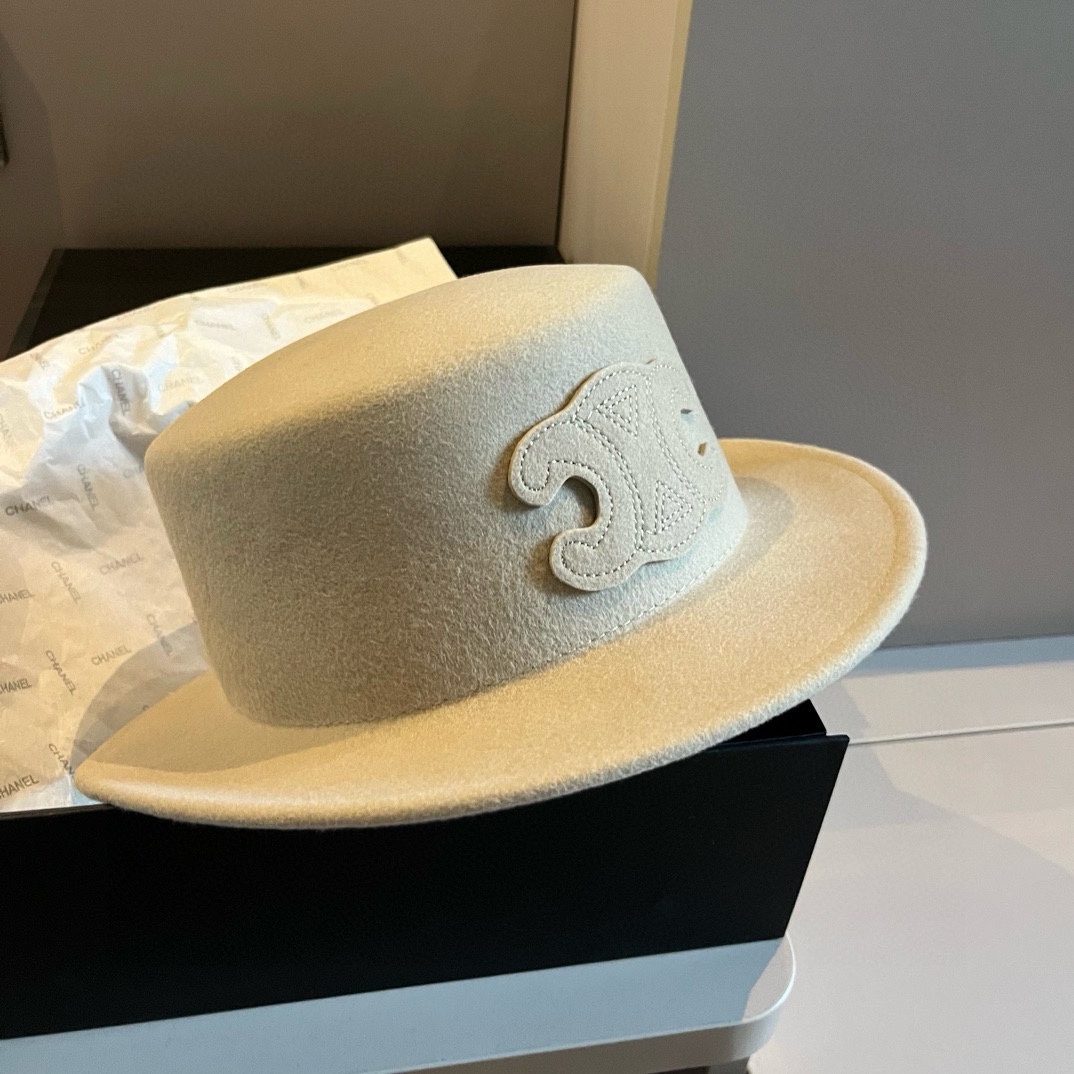 Celine New Wool Fedora, Flat-Top Design, 100% Wool Fabric ðŸ¦™, Head Circumference 57cm