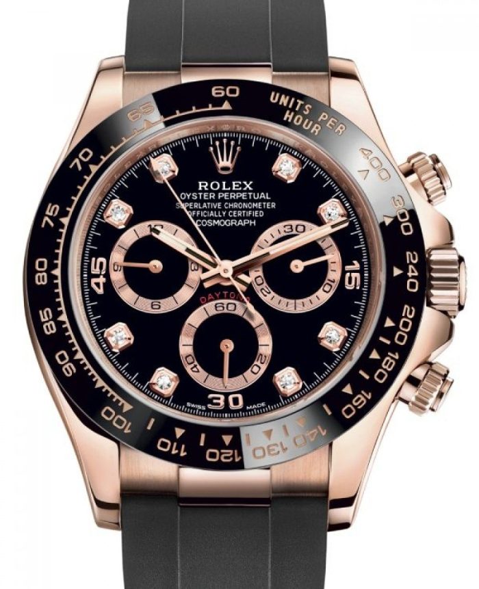 Daytona Chronograph Rose gold Diamond Black Dial Strap 40mm
